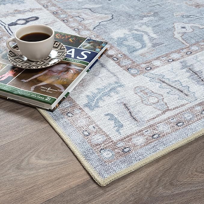 Fame Rugs Gray Modern Oushak Rug 3x5, Washable Vintage Turkish Colorful Oriental Antique Inspired Foldable Small Area Rugs, Luxury Living Room Bedroom (Gbeige, 2'6" x 5')