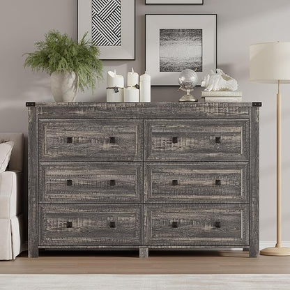 6-Drawer Dresser, Modern Wooden Storage Chest of Drawers, Dresser TV Stand, Wood Drawer Organizer with Metal Handles for Bedroom, Living Room, Hallway
