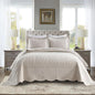 MarCielo 3-Piece 100% Cotton Oversized Bedspread Lightweight Quilt Coverlet Embroidery Farmhouse Bedding Set (TG Yellowish Beige, Oversized King (118"x106"))