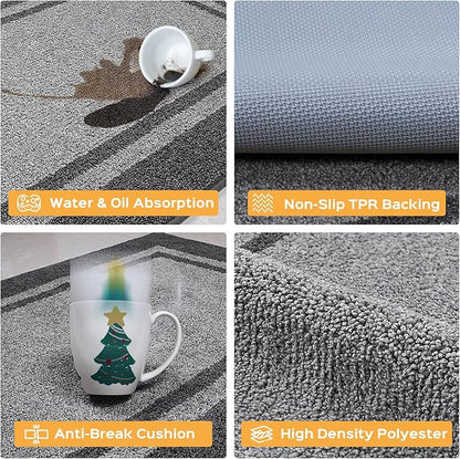 Kitchen Rugs 24" x 36", Non-Slip Machine Washable Kitchen Runner Rugs Floor Mats, Absorbent Comfort Standing Mats for Kitchen, Sink, Laundry and Hallway, Light Grey & Dark Grey