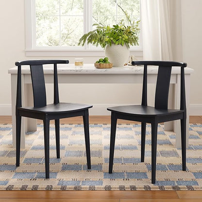 Wood Dining Room Chairs Set of 2, Mid Century Modern Kitchen Chairs Wishbone Chair with Curved Back Armless Accent Chair for Living Room Restaurant, Black