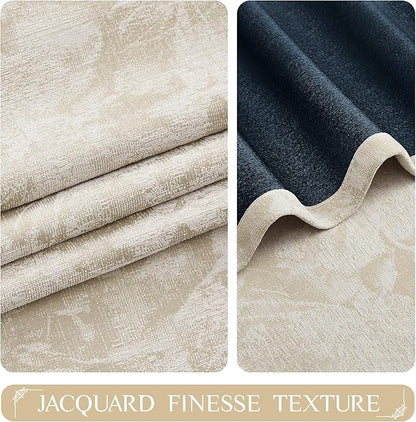 Beauoop Beige Floral Jacquard Blackout Curtains 84 Inches Long 2 Panels for Bedroom Living Room Flower Chenille Room Darkening Thermal Insulated Soundproof Grommet Window Treatments Drapes 52x84x2