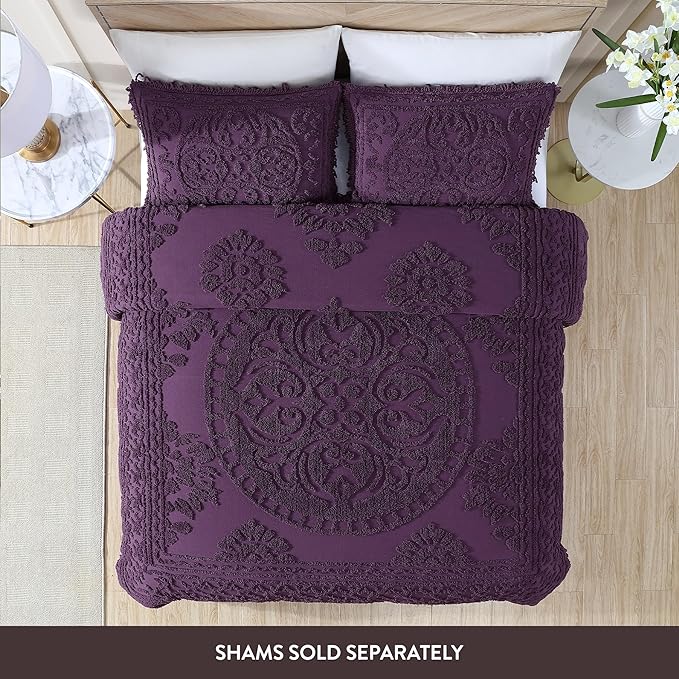 Beatrice Home Fashions Medallion Chenille Bedspread, Full, Eggplant