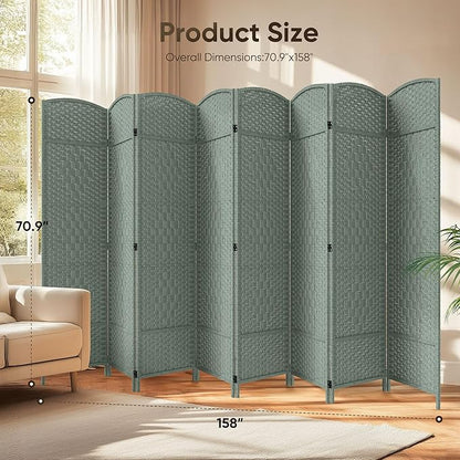 JOSTYLE Room Divider 6ft. Tall Extra Wide Privacy Screen, Folding Privacy Screens with Diamond Double-Weave Room dividers and Freestanding Room Dividers Privacy Screens(Grey, 8-Panel)