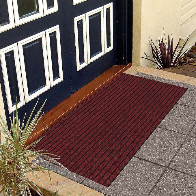 Ottomanson Mud Mat 2' x 2'7" Entryway Rug - Non-Slip Scraper Doormat for Muddy Paws, Dirt Trapping Indoor/Outdoor Mat for High-Traffic Areas, Kitchen, Garage, Patio, Red