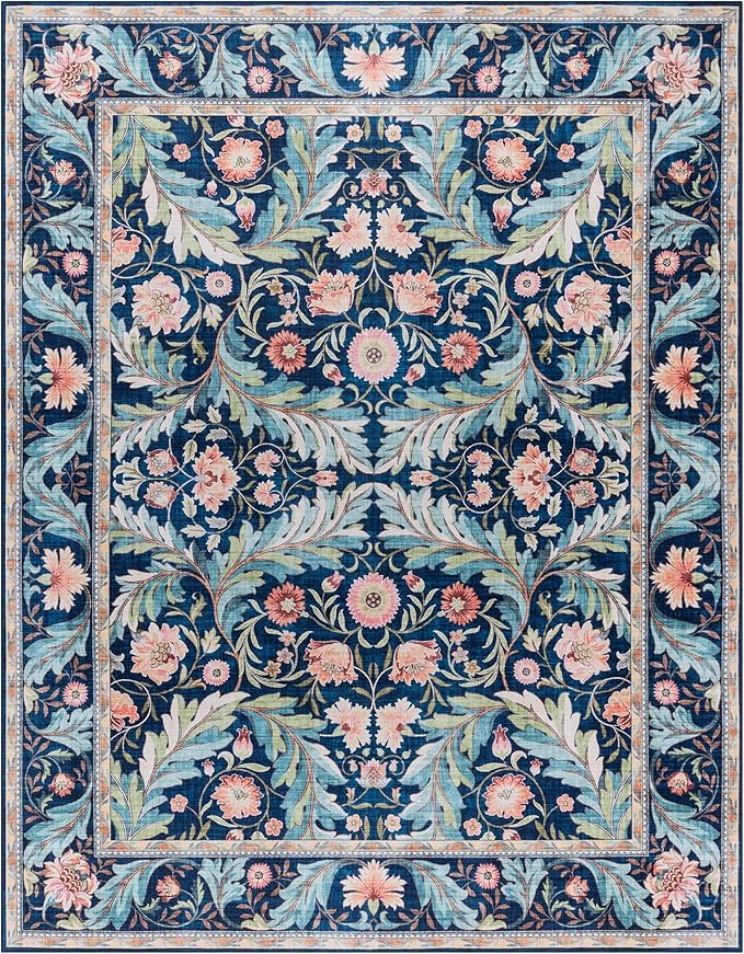 Gertmenian Indoor Boho Area Rug | Home Decor for Entryway, Bedroom, Living Room, Office, Kitchen | Non Slip, Soft, Printed Accent Rugs | Altair, Navy, 9x13 Extra Large, 24507