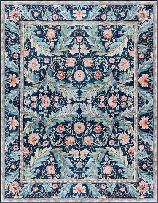 Gertmenian Indoor Boho Area Rug | Home Decor for Entryway, Bedroom, Living Room, Office, Kitchen | Non Slip, Soft, Printed Accent Rugs | Altair, Navy, 8x10 Large, 24513