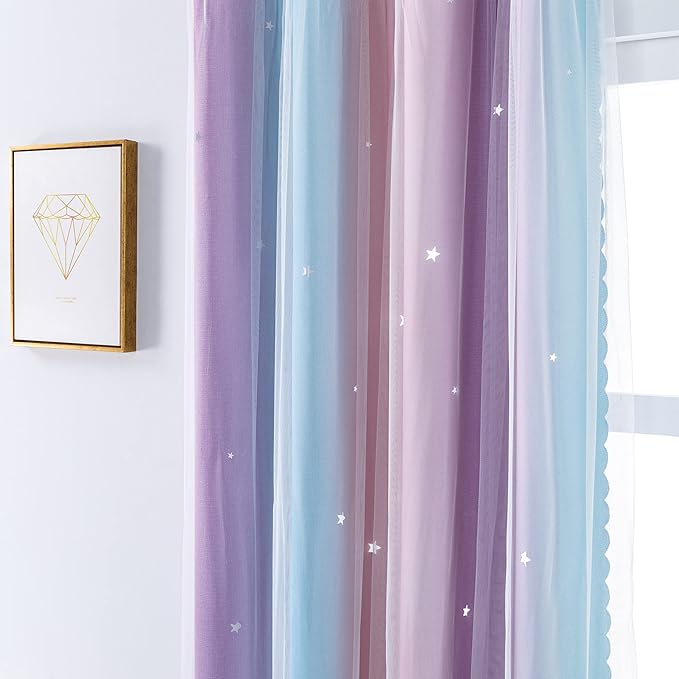 XiDi Curtains for Bedroom Decor, Rainbow Pink Purple/52/54