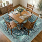 Area Rugs Square 7ft Washable Non-Slip, Floral Vintage Distress Print Pattern Medallion Carpet for Living Room Bedroom Dining Room, Teal Green Lake Blue Turquoise