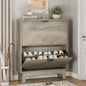 Shoe Cabinet with 2 Flip Drawers, 37" Tall Narrow Fluted Shoe Storage Organizer for Entryway, Hidden Slim Wooden Shoe Rack Cabinet for Front Door Entrance, Hallway, Living Room, Light Grey