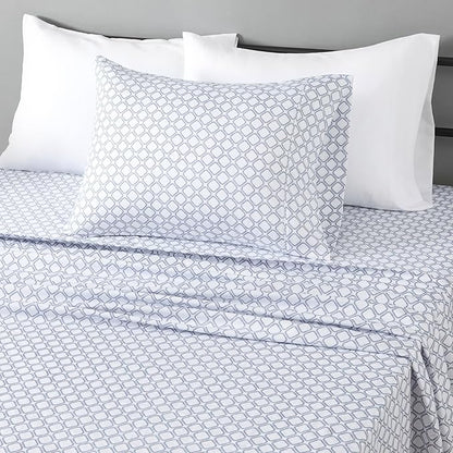 Amazon Basics Lightweight Microfiber 3-Piece Bed Sheet Set, Aqua, Printed, Twin XL