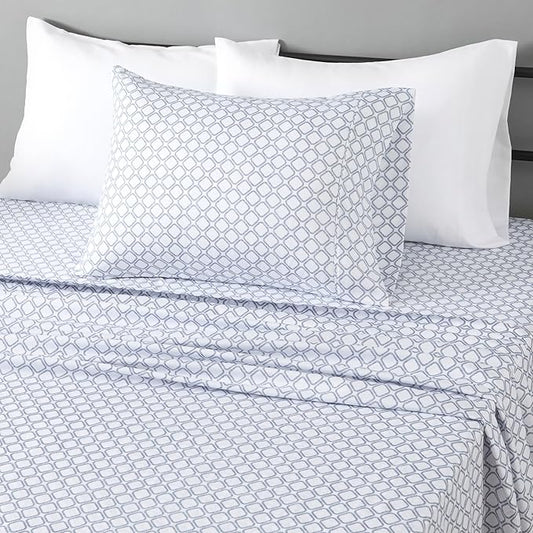 Amazon Basics Lightweight Microfiber 3-Piece Bed Sheet Set, Aqua, Printed, Twin XL