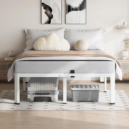 12 Inch White Queen Bed Frame, 3500Lbs Heavy Duty Metal Platform with Round Corner Legs Mattress Slide Stopper, Steel Slat Support No Box Spring Needed, Noise Free, Non-Slip, Easy Assembly
