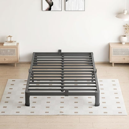 4 Inch Twin Size Bed Frame, 3500Lbs Heavy Duty Metal Platform with Round Corner Legs Mattress Slide Stopper, Steel Slat Support No Box Spring Needed, Noise Free, Non-Slip, Easy Assembly
