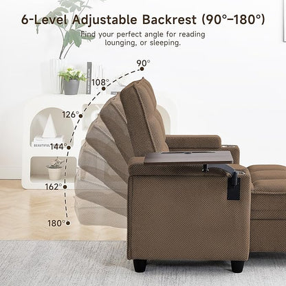 41.7" Chaise Lounge Chair Indoor, Oversized Boucle Upholstered Sofa Bed, Adjustable Backrest Deep Seat Reading Chair, Sofas Couches for Living Room with Storage, Cup Holders & 360° Swivel Side Table