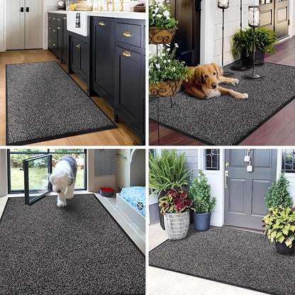 Mibao Front Door Mat, Dirt Trapper Welcome Mat for Outdoor Indoor, Non-Slip Waterproof Doormat, Durable Machine Washable Low Profile Entry Rug for Back Door Outside Patio Porch, 48" x 36", Grey