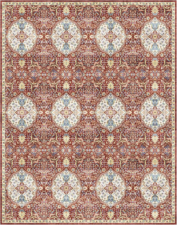Gertmenian Indoor Bohemian Area Rug - 5x7 Standard, Non-Shedding, Ideal for High Traffic in Living Room, Bedroom, Entryway - Moroccan, Red, 26845