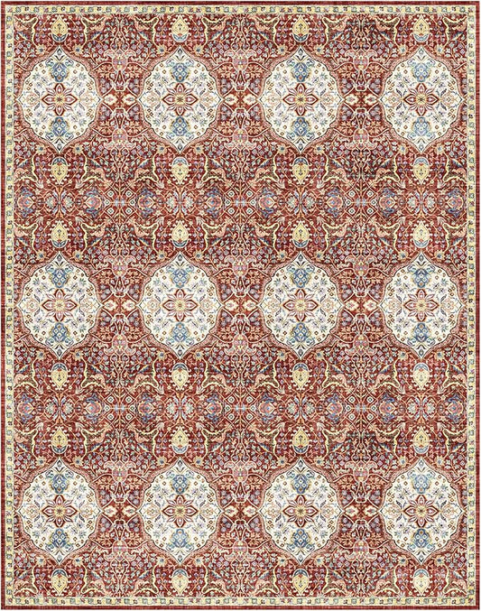 Gertmenian Indoor Bohemian Area Rug - 5x7 Standard, Non-Shedding, Ideal for High Traffic in Living Room, Bedroom, Entryway - Moroccan, Red, 26845