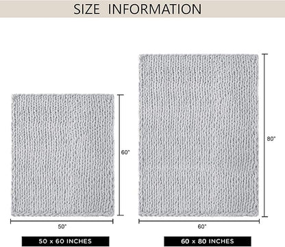 Chunky Knit Throw Blanket 50"X 60", 100% Handmade with Soft Chenille Yarn, 4.4lbs Thick Cable Knitted Blankets, Large Rope Knot Crochet Throws for Couch Sofa Bed Home Decor, Light Grey