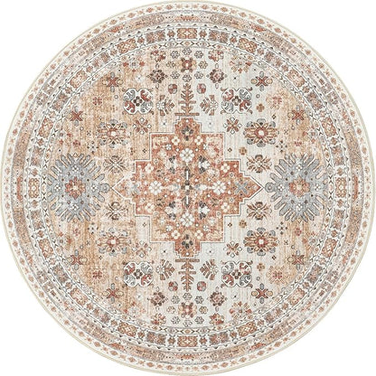 zesthome Washable Round Rug - 5ft Ultra-Thin Circle Area Rugs, Vintage Non-Slip Low Pile Rug for Living Room, Stain Resistant Rug for Bedroom, Entryway, Kitchen, Nursery