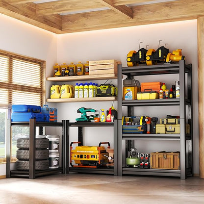 Storage Shelves, Garage Metal Shelving Unit, Adjustable, Double-Layer Column with Reinforced Ribs, Heavy-Duty, Capable of Bearing 600-3600 lbs (Black, 24 * 14 * 47, 4-Tier)