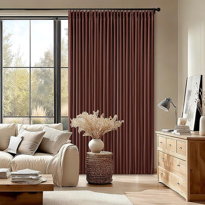 Brick Brown Pinch Pleated Blackout Linen Curtains 120 Inches Long for Living Room Bedroom 2 Panels Room Darkening Thermal Insulated Red Chestnut Country Farmhouse 100% Black Out Window Curtain Drapes
