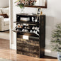 VINGLI Shoe Cabinet Storage for Entryway Ultra Slim with 2 Flip &1Drop-Down Drawers, 24.8" W Narrow Shoe Cabinet for Front Door Entrance,Freestanding Dark Rustic Oak Wood Shoes Organizer for Hallway