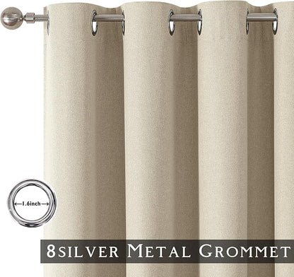 ChrisDowa 100% Blackout Natural Solid Curtains 84 Inches Long 2 Panels for Bedroom Living Room,Farmhouse Room Darkening Thermal Insulated Soundproof Grommet Top Window Treatment Drapes,52x84