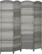 HOMCOM 4 Panel Room Divider, 6' Tall Folding Privacy Screen, Hand-Woven Freestanding Wood Partition for Home Office, Bedroom, Mixed Gray
