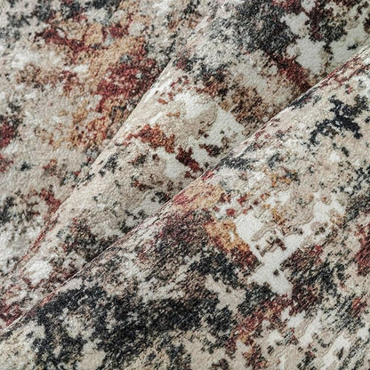 Modern Area Rug 3x5 Machine Washable Entryway Entrance Carpet Red Brown Multi Kitchen Mat Non Slip Indoor Accent Neutral Abstract Distressed Throw Rug for Dining Living Room Office Bedroom