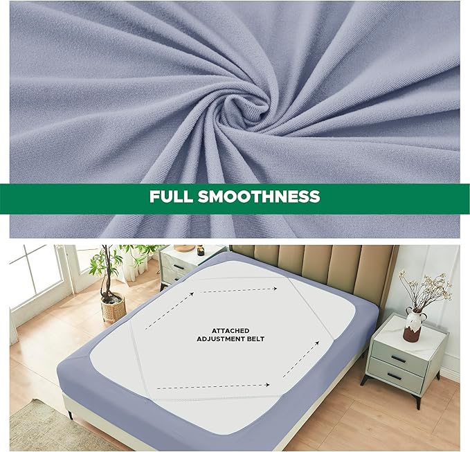 Biscaynebay Decorative Box Spring Cover King & Cal King Size, Silver Grey Luxurious Jersey Knitting Stretchy Wrap Around 4 Sides Bed Skirt for Home/Hotels Easy Fit Wrinkle Free Machine Washable
