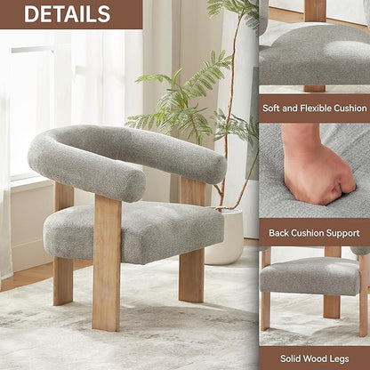 VKNOW Accent Chair Living Room Chair, Modern Upholstered Arm Chair with Solid Wood Legs, Comfy Barrel Accent Chair for Living Room, Bedroom, Grey