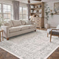 Gray Area Rug 7x10 Machine Washable Vintage Living Room Distressed Non Slip Carpet Traditional Indoor Bedroom Grey Retro Floral Accent Throw Large Rug for Office Kitchen Dining Room
