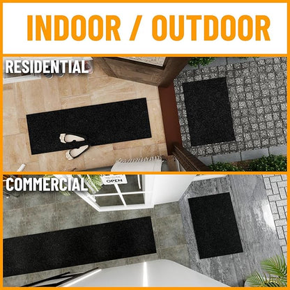 Ottomanson 2'7" x 52' Hallway Runner with Scraper Pile - Extra Durable Non-Slip Rug Mat for Indoor & Outdoor Use - Ideal for Kitchen, Entryway & Garage - High-Traffic Carpet, Black