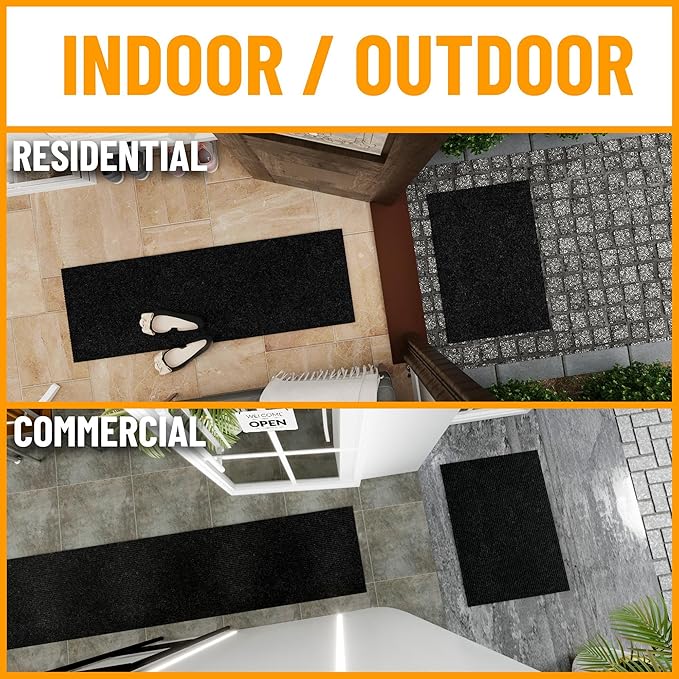 Ottomanson 2'7" x 9' Hallway Runner with Scraper Pile - Extra Durable Non-Slip Rug Mat for Indoor & Outdoor Use - Ideal for Kitchen, Entryway & Garage - High-Traffic Carpet, Black