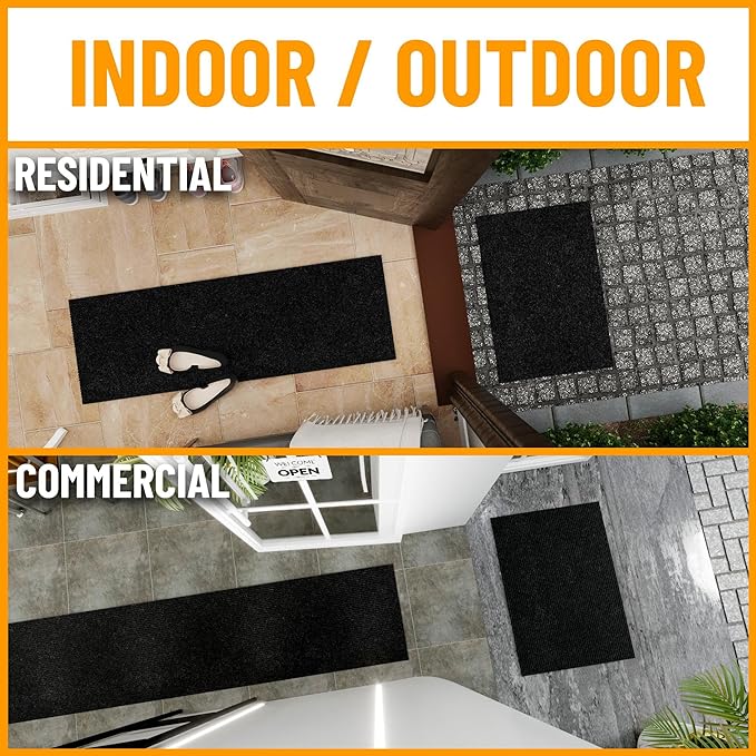 Ottomanson Mud Mat 3' x 3'11" Entryway Rug - Non-Slip Scraper Doormat for Muddy Paws, Dirt Trapping Indoor/Outdoor Mat for High-Traffic Areas, Kitchen, Garage, Patio, Black