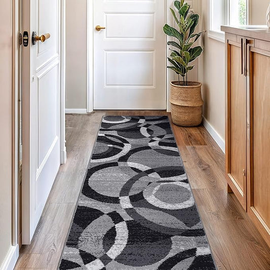 Rugshop Contemporary Abstract Circles Perfect for high Traffic Areas of Your Living Room,Bedroom,Home Office,Kitchen Runner Rug 2'7" x 8' Gray