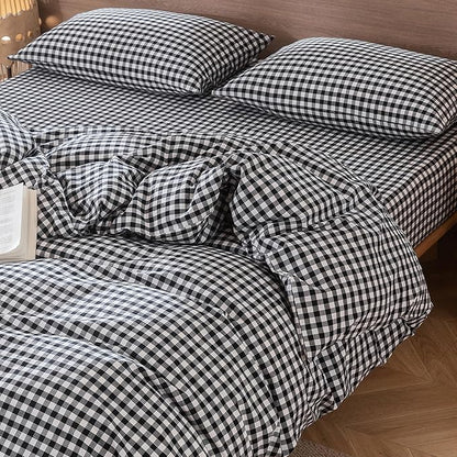 MooMee Gingham Duvet Cover Set 100% Washed Cotton Linen Like Textured Breathable Durable Soft Comfy Modern Checkered Design (Black White Gingham, Super Queen 90"x98")