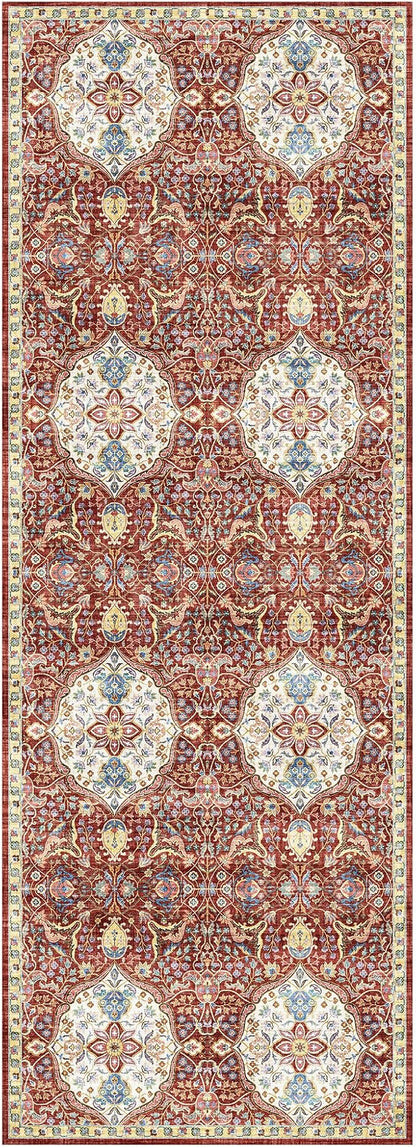 Gertmenian Indoor Bohemian Runner - 2x6 Runner, Non-Shedding, Ideal for High Traffic in Living Room, Kitchen, Entryway - Moroccan, Red, 26843