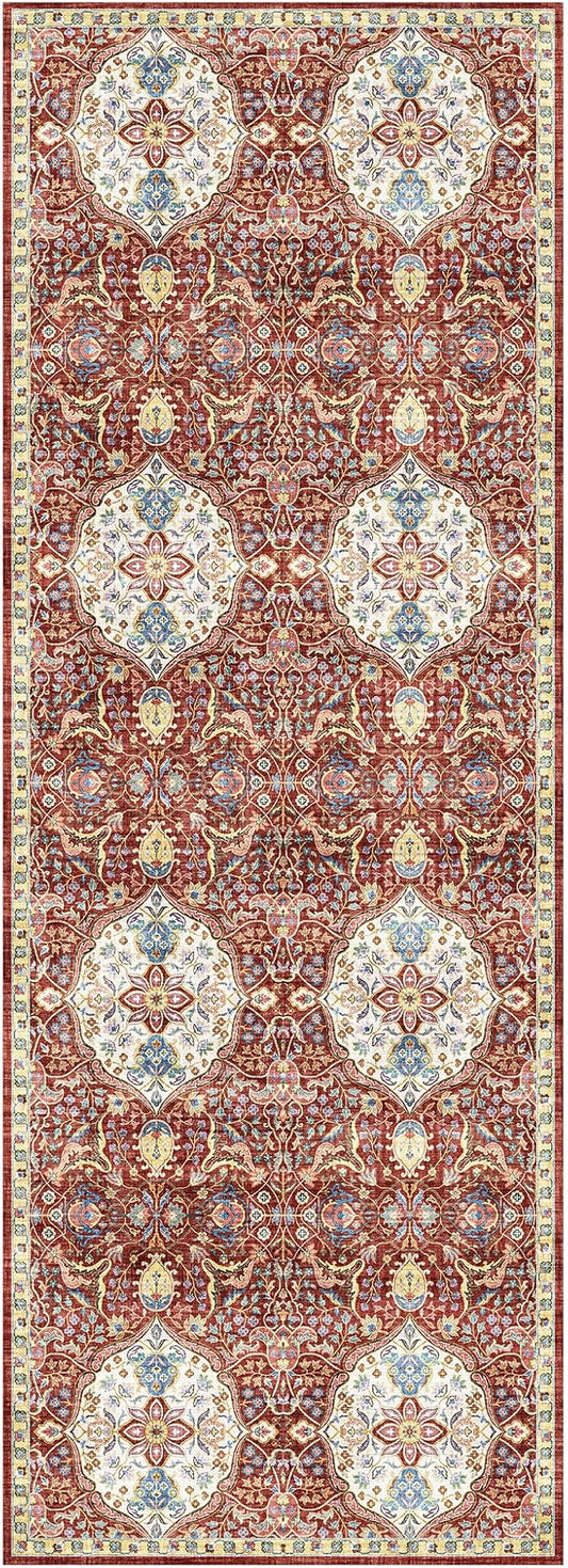 Gertmenian Indoor Bohemian Runner - 2x6 Runner, Non-Shedding, Ideal for High Traffic in Living Room, Kitchen, Entryway - Moroccan, Red, 26843