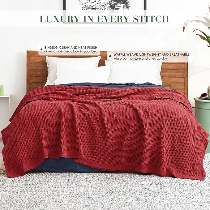 Salt Earth 100% Cotton Throw Blanket, King, 106"X92" Waffle Throws for Home, Bedrooms, Outdoor Couch & Office Couch, Modern & Cozy Room Decor Blankets, Lightweight All Season Western Blanket(Red)