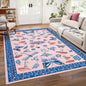 Mushroom Insect Washable Rug 5x7 Area Rugs for Bedroom Non Slip with Rubber Back Low Pile Stain Resistant Modern Butterfly Carpet for Living Room Nursery Kitchen Dining Room Blue Pink