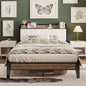 LIKIMIO Full Bed Frames, Storage Headboard with Charging Station, Solid and Stable, Noise Free, No Box Spring Needed, Easy Assembly, Wood and Cream