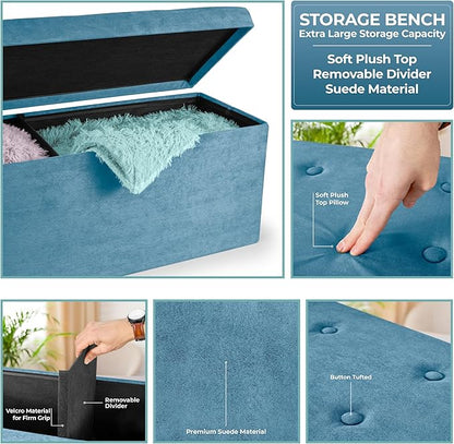 Sorbus Storage Ottoman Bench – Collapsible/Folding Bench Chest with Cover – Perfect Toy and Shoe Chest, Hope Chest, Pouffe Ottoman, Seat, Foot Rest, – Contemporary Faux Suede (Teal)