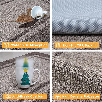 Kitchen Rugs Set (24" x 36"+24" x 60"), Non-Slip Machine Washable Kitchen Runner Rugs Floor Mats, Absorbent Comfort Standing Mats for Kitchen, Sink and Hallway, Rolled Packaging, Beige & Grayish Brown