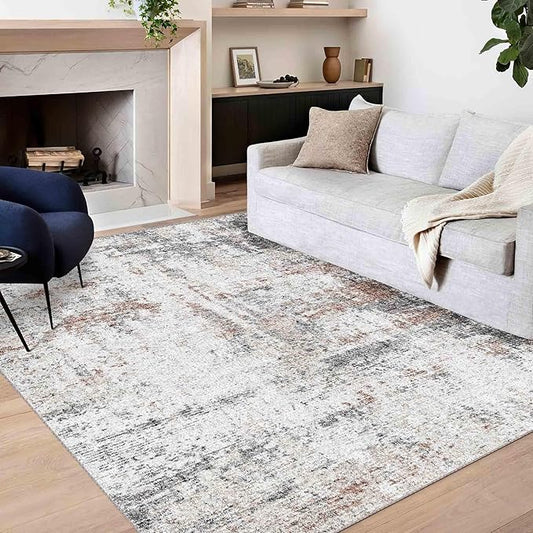vivorug 9x12 Area Rugs for Living Room, Non Slip Machine Washable Modern Abstract Rug, Ultra-Thin Lightweight Large Area Rug for Bedroom, Dining Room, Low Pile Brown Black White