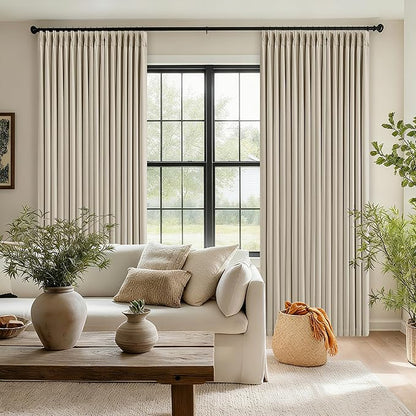 70 Inch Extra Wide 100% Blackout Curtain 84 Inches Long for Living Room Pinch Pleated Thick Linen Oatmeal Beige Thermal Drapes Back Tab Room Darkening Black Out for Bedroom Large Window 70x84 1 Panel