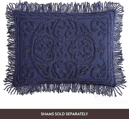 Beatrice Home Fashions Medallion Chenille Bedspread, King, Navy
