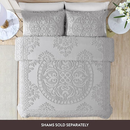 Beatrice Home Fashions Medallion Chenille Bedspread, Full, Gray