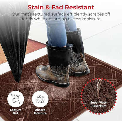SlipToGrip Universal Door Mat, Plaid Design - Brown, 42 x 35 - Anti Slip, Durable and Washable, Outdoor and Indoor Floor Welcome Mat - Patio, Front Door, Dust Absorbent